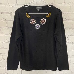 Jenny Floral Long Sleeve Black Sweater. Size M.